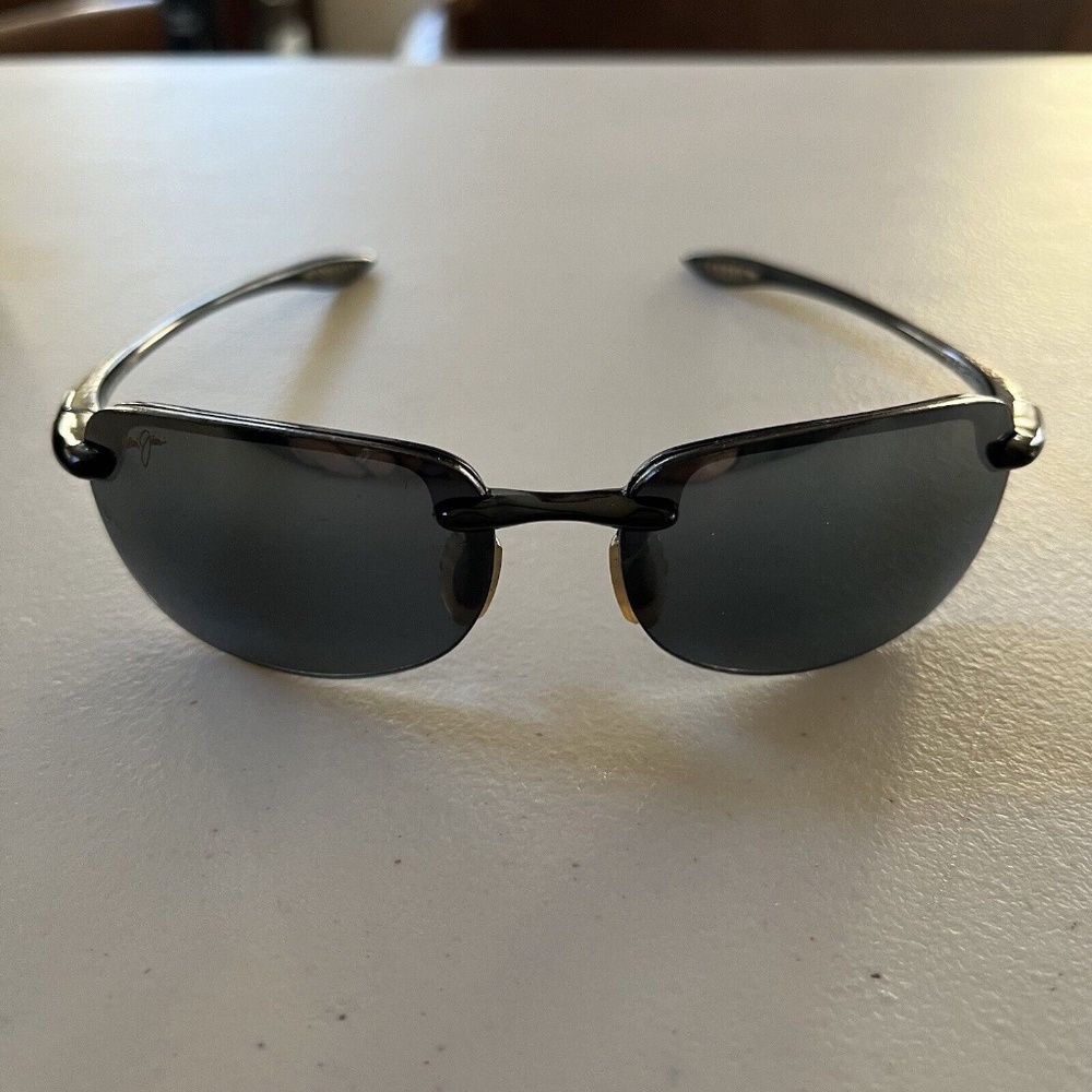Maui Jim MJ 408-02 Black Half Rim Wrap Sunglasses Gray Lens Japan - With Case